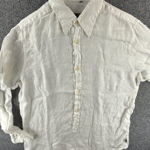 Kenzo Homme White Medium All Linen Men Shirt Mock Button Up Long Sleeve Pullover